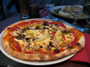 San Remo Pizzeria in Paris; artichoke, olive and pepper pizza